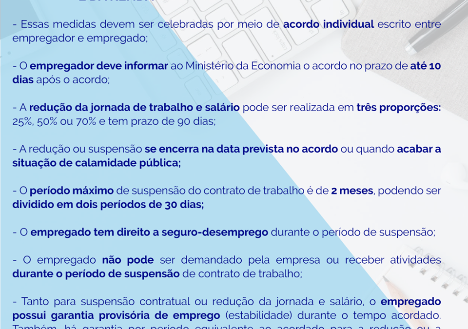 Informações sobre a Medida Provisória N° 936/2020 programa emergencial de manutenção do emprego e da renda